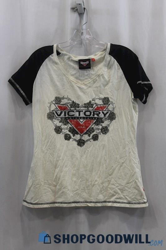 Victory Motorcycle Women's White/Black Graphic T-Shirt SZ M