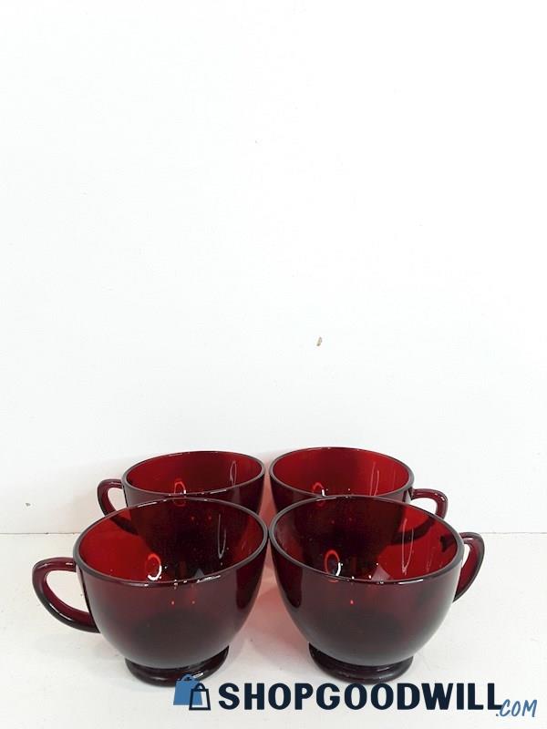 Lot 4 PC Anchor Hocking Red Ruby Punch Tea Cups VTG 