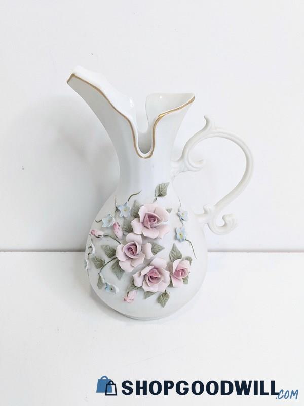 Lefton China Hand Painted 3D Floral Mini Pitcher Vase 