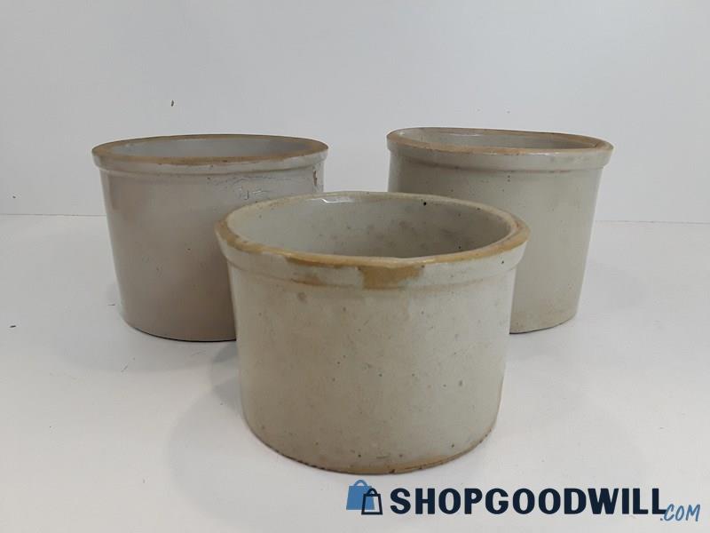 Vintage Unbranded 3pc Stoneware Crocks 