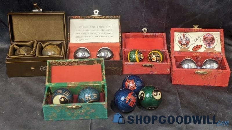 Traditional Chinese Stone Meditation Health Baoding Balls W/ Cases Gent House