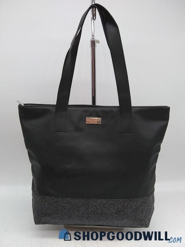 Jimmy Choo Black Faux Leather/ Glitter Large Tote Handbag Purse 