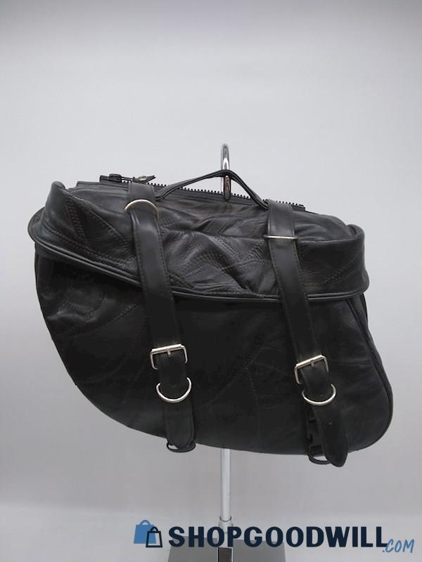 Diamond Plate Black Buffalo Leather 2 Piece Motorcycle Handbag Purse 