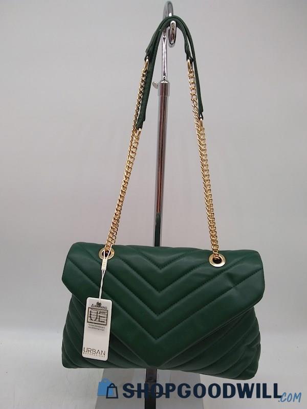 Urban Expressions Dark Jade Green Quilted Faux Leather Shoulder Handbag Purse