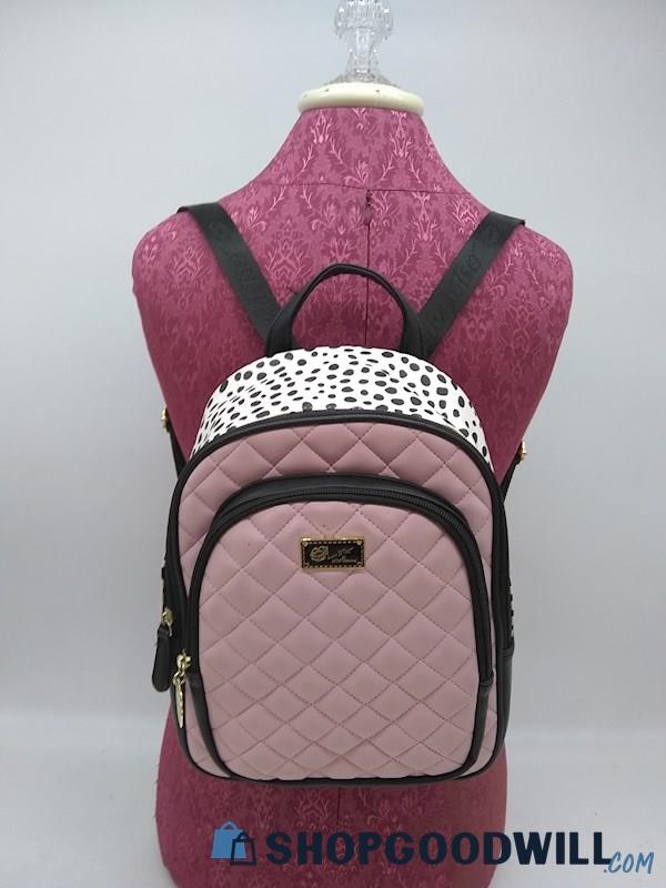 LUV Betsey Johnson Pink/ Black Faux Leather Mini Backpack Handbag Purse 