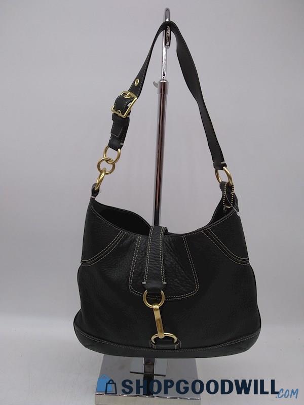 Coach Hamptons Black Pebbled Leather Hobo Handbag Purse 