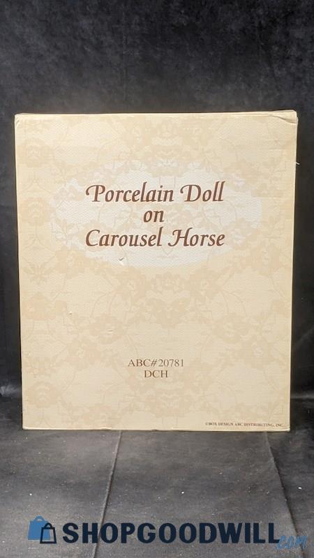 Vintage ABC Collectibles Porcelain Doll On Carousel Horse #20781 IOB Pink Yellow