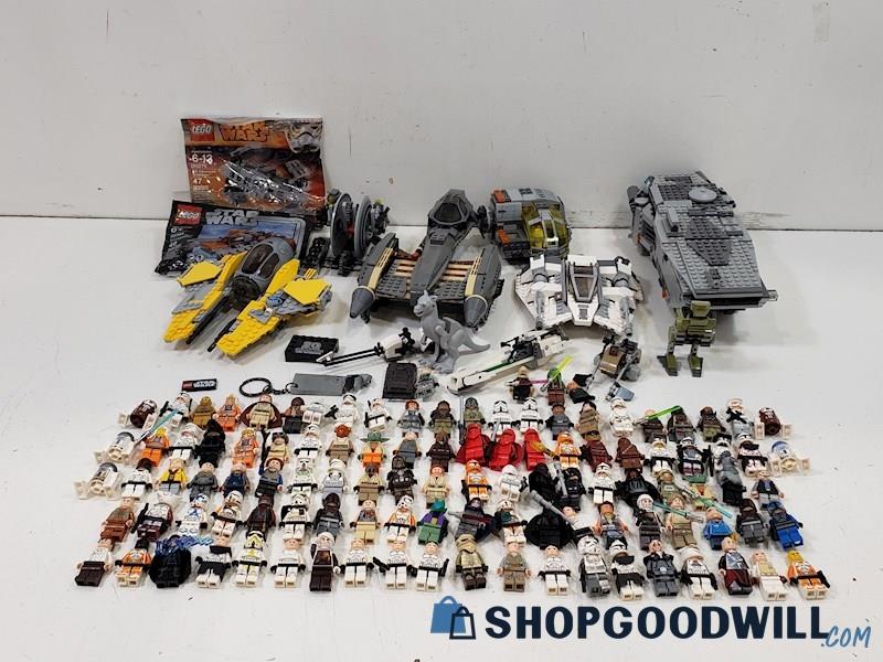 284ID#) Lego Star Wars Minifigure Lot W/ Ships, Boba Fett, Poly Bags, & More!