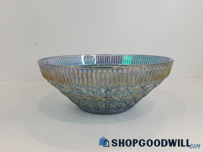 Windsor Indiana Glass Carnival Iridescent Blue Glass Bowl 