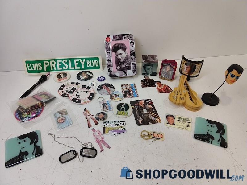 LOTS Of Elvis Presley Merchandise - Pins, Magnets, Puzzles, Jewelry, & MORE