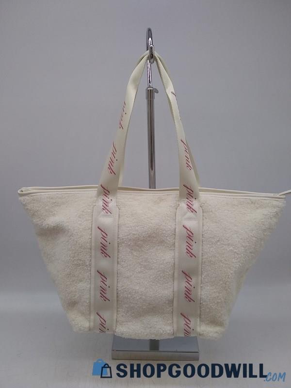 Pink Victoria's Secret White Faux Fur Tote Handbag Purse 