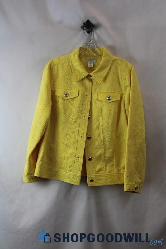 Laura Ashley Women's Bright Yellow Textured Pattern Button Up Fashion Coat sz LP