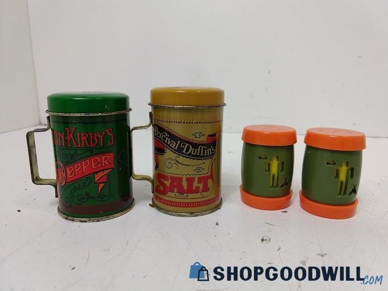 4pc Elton Kirby &MORE Salt & Pepper Shaker Metal/Plastic Green Red Kitchenware