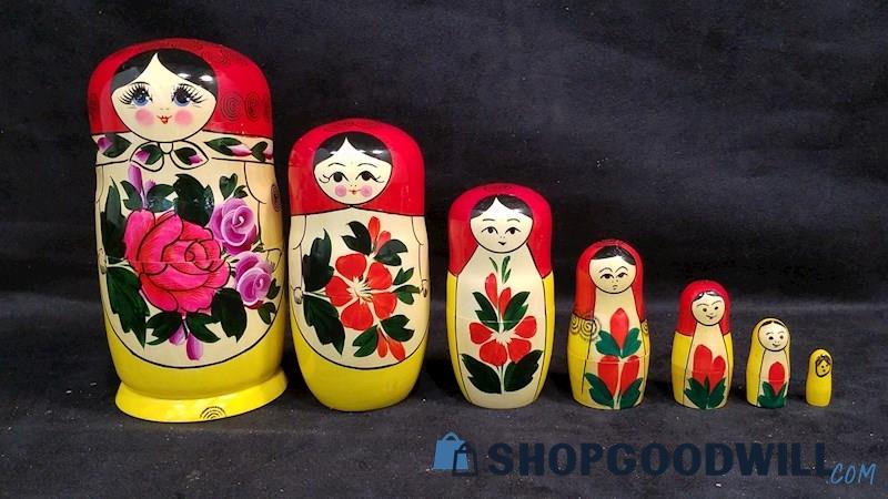 13PC Red + Yellow Hand Painted Russian Nesting Dolls 