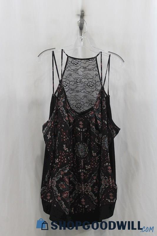 NWT Maurices Womens Black/Pink Lace Floral Tank Sz 3