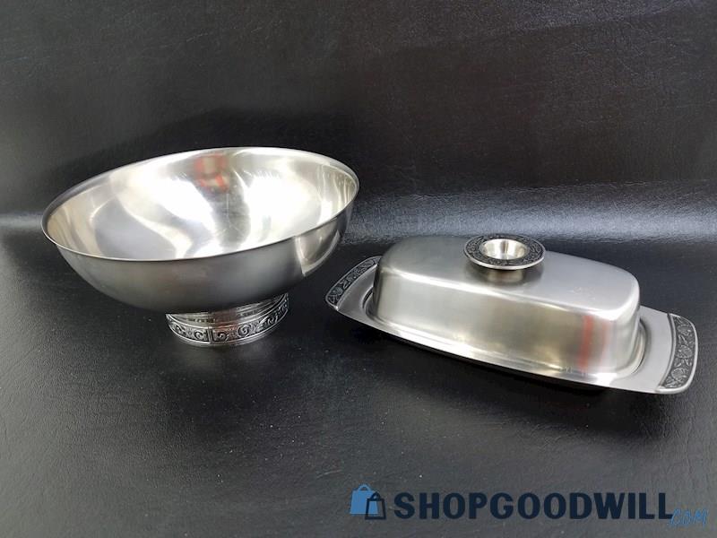 International Decoration Stainless Steel Bowl & Butter Dish Set Kitchenware