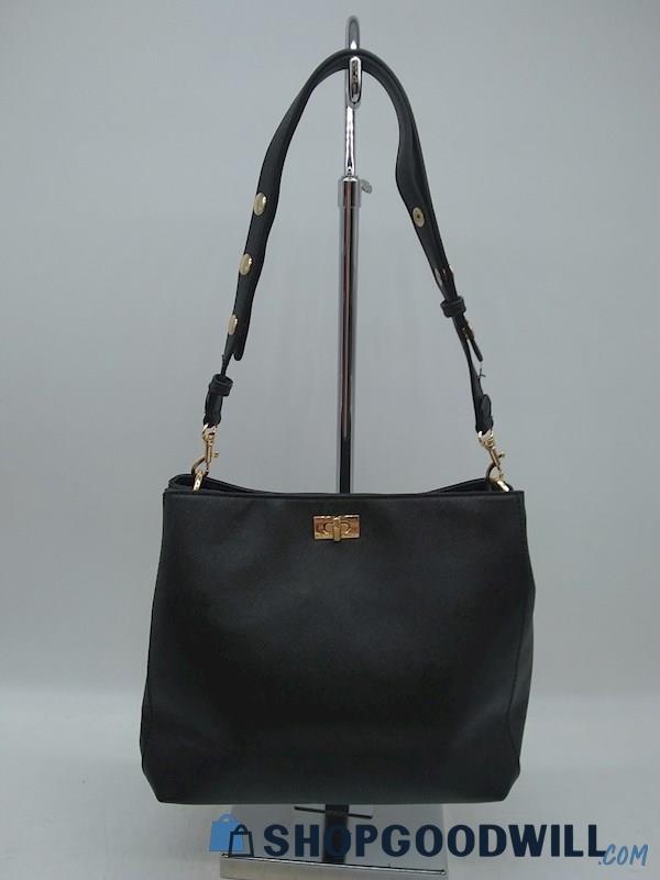 Vanessa Williams Black Saffiano Faux Leather Shoulder Handbag Purse 