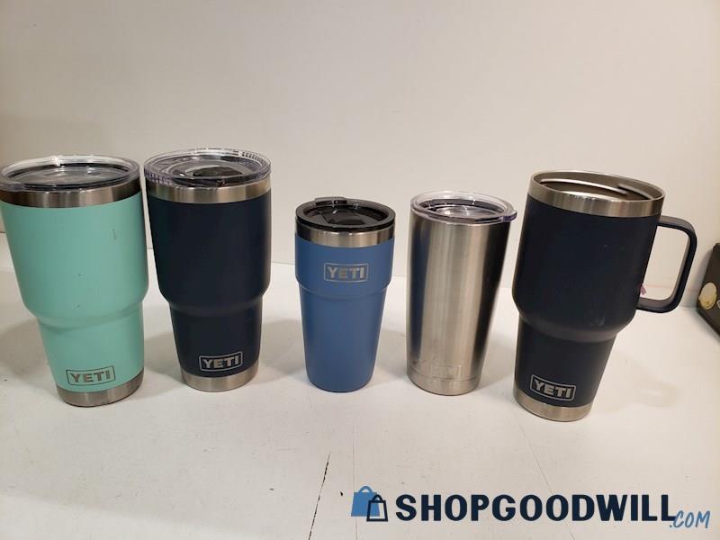 5pc Yeti Insulated Tumbler Travel Mugs Cups Various Sizes W/ Handles & W/O 