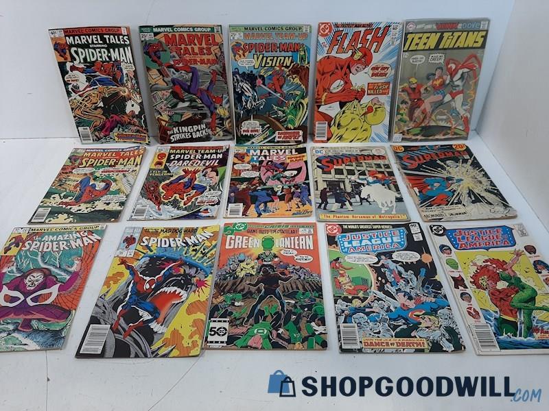 15 Asstd. Vintage Marvel & DC Comics Spider-man Flash Teen Titans JLA Superman +