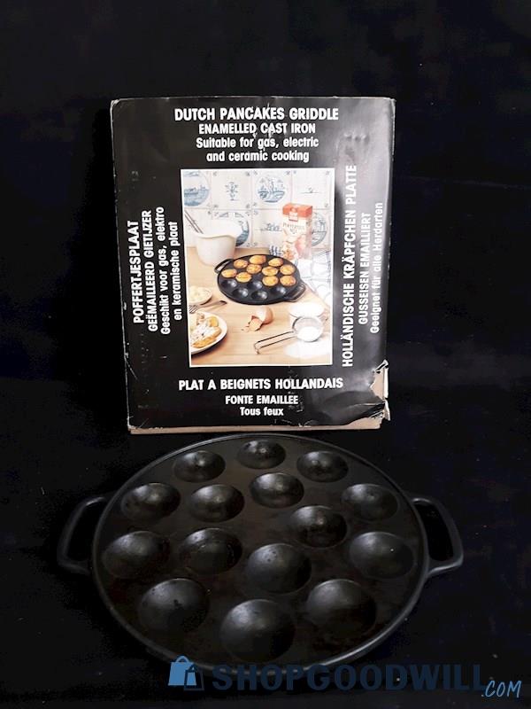 Vintage Dutch Pancake / Poffertjes Griddle Enameled Cast Iron Pan - IOB