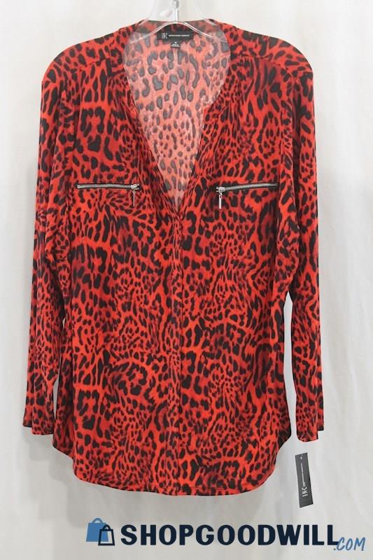 NWT INC Women's Red/Black Leopard Print Blouse SZ 1X