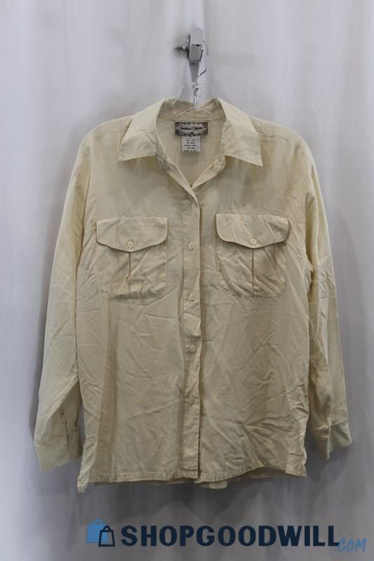 Jonathon Martin Womens Ivory Chest Pocket Button Down Silk Blouse Sz M