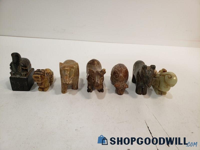 7pc Unbranded Stone Rock Crystal Animal Figurines Statues Turtle, Bird, Elephant