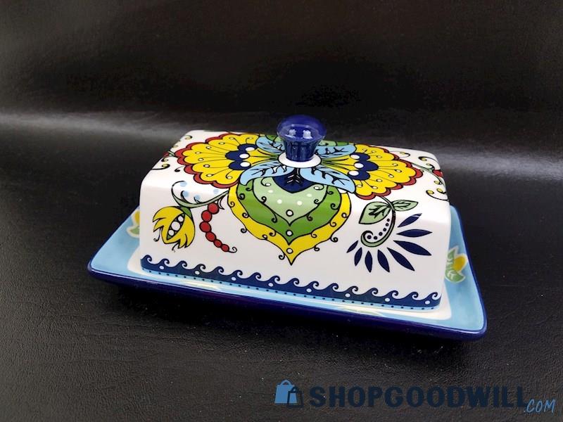 Nodic Style Hand Painted Ceramic Butter Dish With Lid Kitchenware
