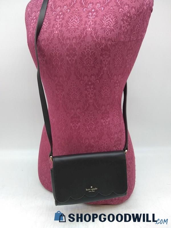 Kate Spade Gemma Black Leather Fold Over Crossbody Handbag Purse 