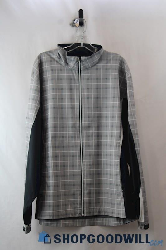 FJ Dry Joy Men's Gray/Black Grid Pattern Zip Up Lightweight Jacket SZ XL