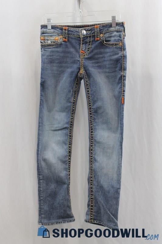 True Religion Women's Blue Wash Slim Straight Leg Jean SZ 26