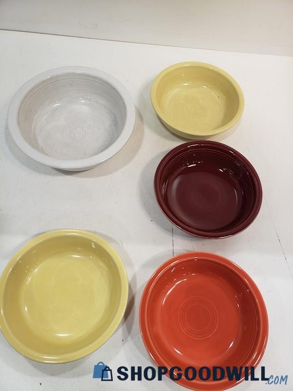5pc Fiesta Ware Bowls Cereal Soup, & Large Salad Bowl Yellow, Red White 