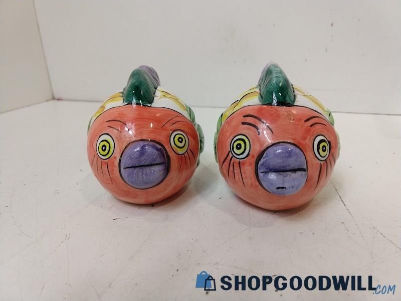 2pc Tropical Fish Salt & Pepper Shaker Purple Red Kitchenware UNBRANDED