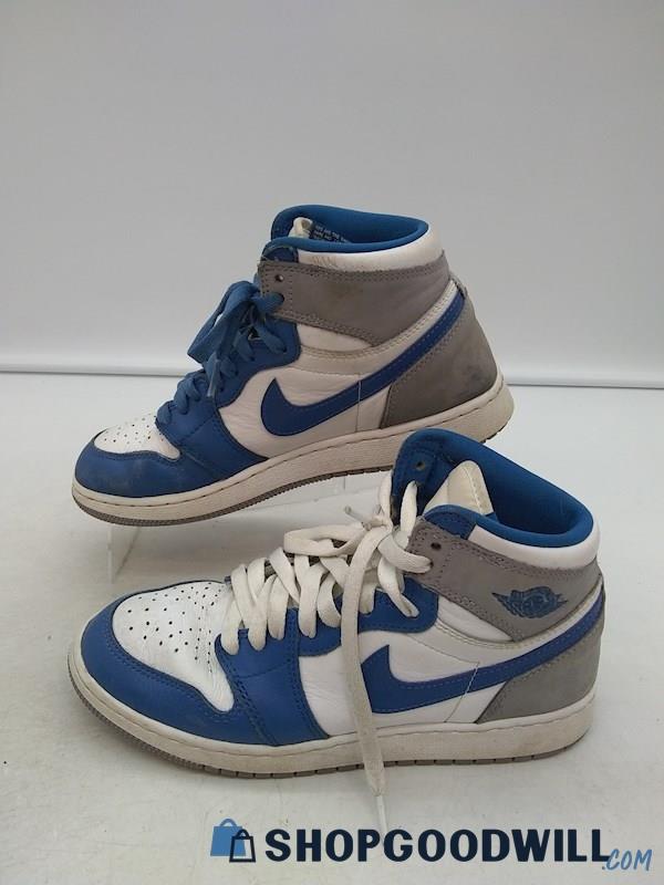 Nike Air Jordan 1 Kid's Grey/ Blue Lace Up Mid Basketball Shoes SZ 6Y