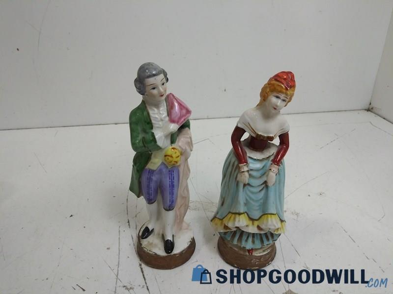 2PC Morirama  Figurine Lady  Gown Man Poetry Porcelain Japan Hand Painted Decor