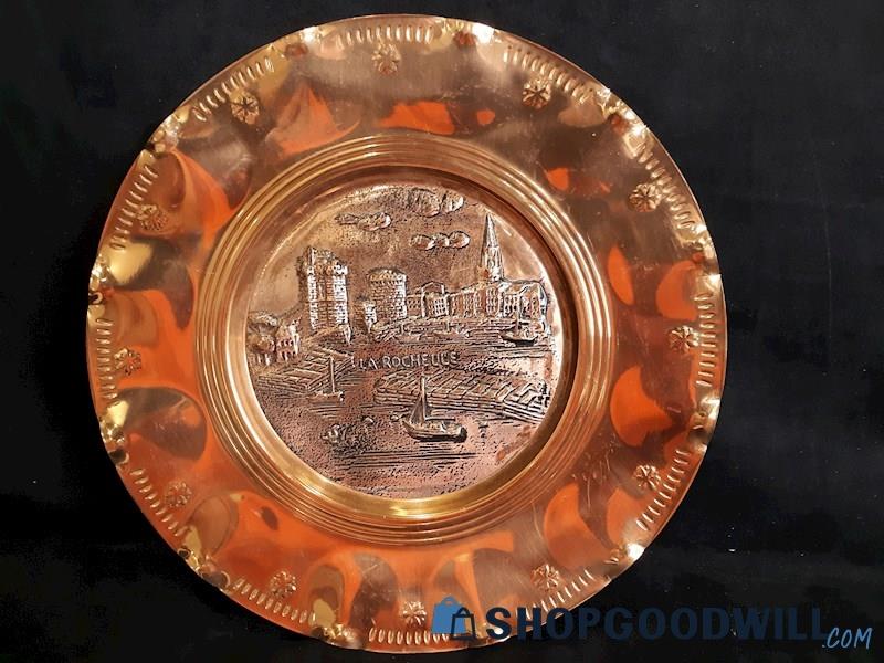 Vintage Copper La Rochelle, France City Scene Collectible Plate Decor