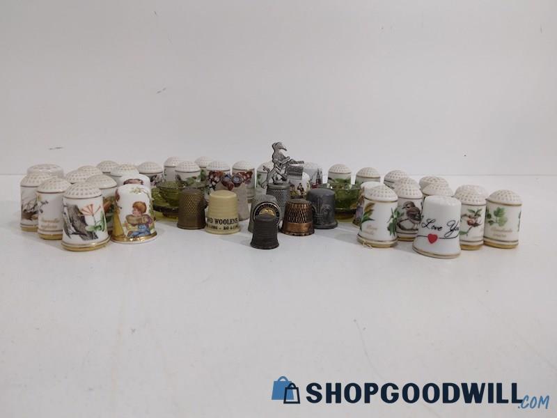 VTG Thimble Collection Birds Flowers States Ceramic Metal Iron Brass Copper+More
