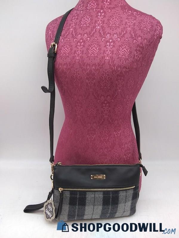 Coco & Carmen Black/ Grey Paid Faux Leather Crossbody Handbag Purse 