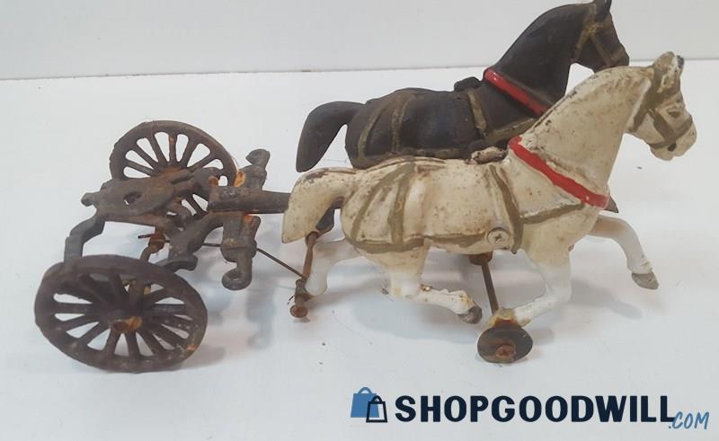 Vintage Cast Iron Toy Horse Team partial wagon