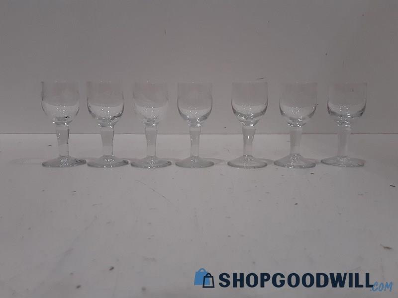 7 PC Etched Glass Cordial Glassware UNBRANDED