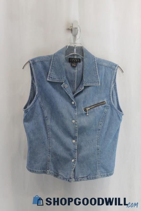 Limited Jeans Womens Blue Denim Snap Button Vest Sz M