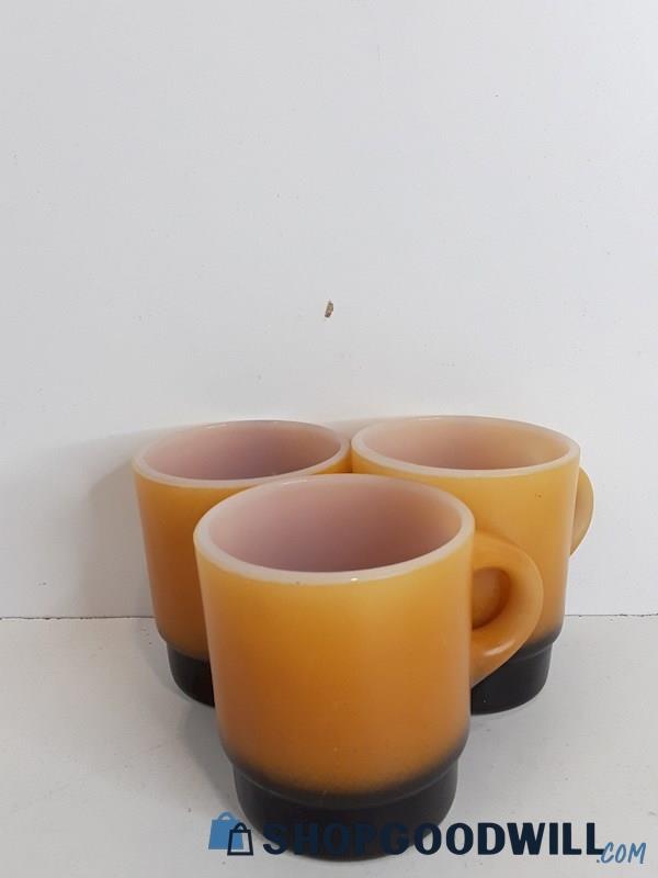 Lot 3 Pc Fire King Anchor Hocking Stackable Mugs VTG 
