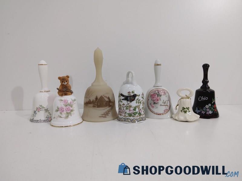 7PCS Ceramics Porcelain Assorted Size Bells Collectibles Collections Decor 