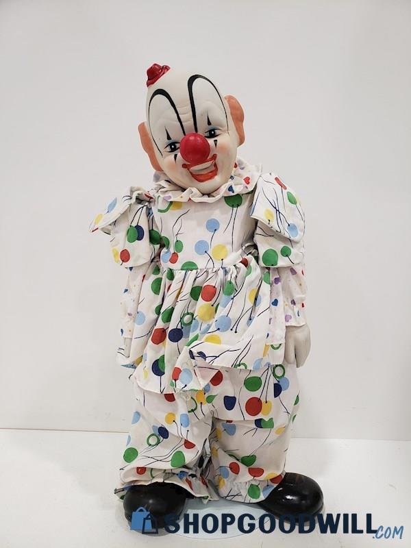 Vintage Stuffed Clown Doll W/ Ceramic Head Feet & Hands In Balloon Outfit