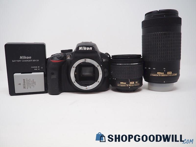 Nikon D3400 DSLR Camera w/Nikon AF-P Nikkor 18-55mm 70-300mm Lens *Powers ON*