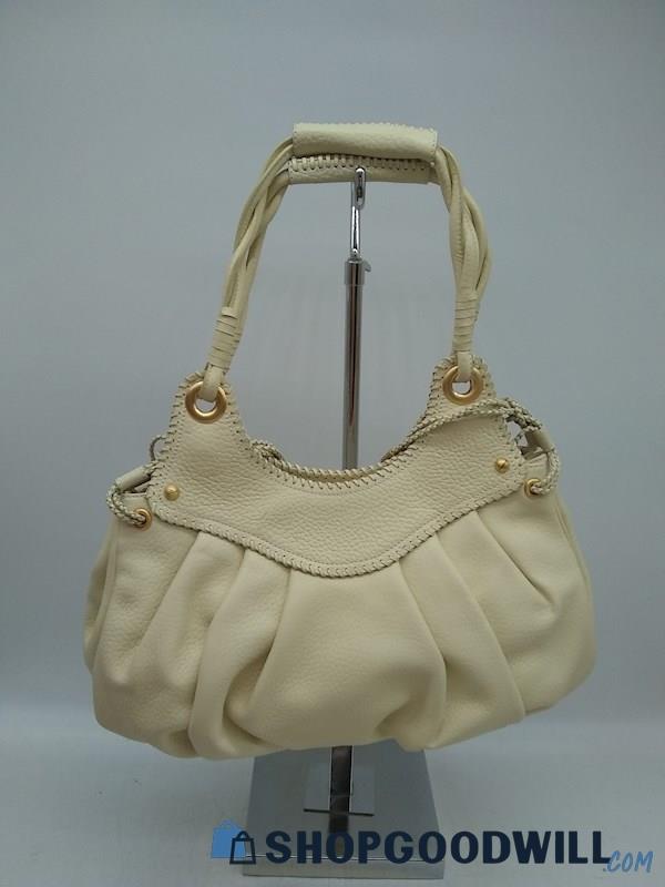 Maxx New York Ivory Pebbled Leather Shoulder Tote Handbag Purse 