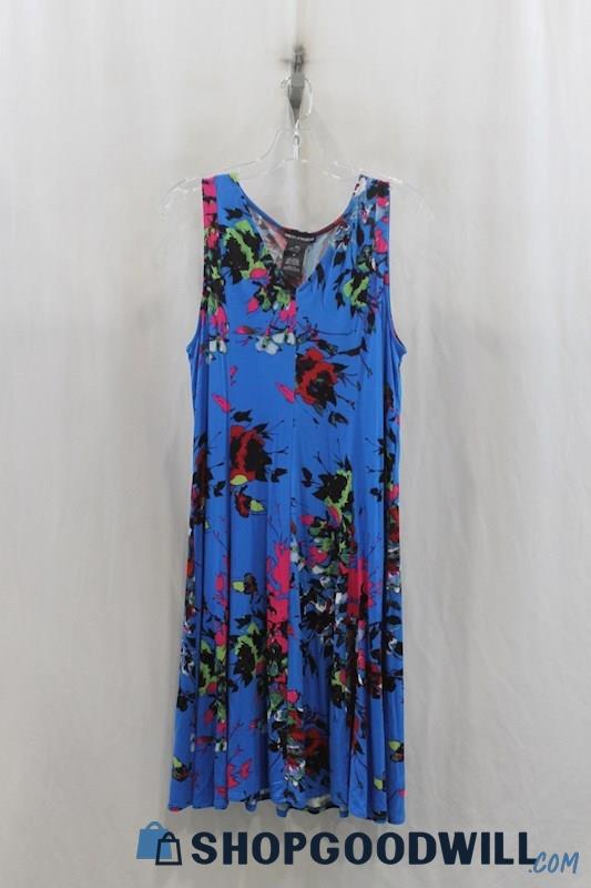 Cable & Gauge Womens Blue/Pink Floral Tank Dress Sz M