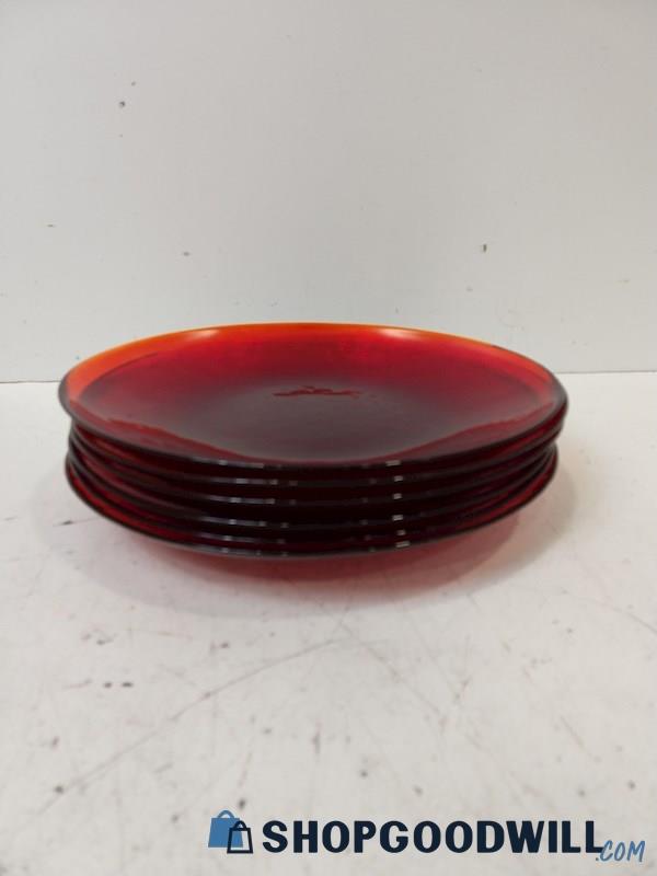 6pc Red Rippled Depression Glass Salad Plates Dinnerware Appears Anchor Hocking