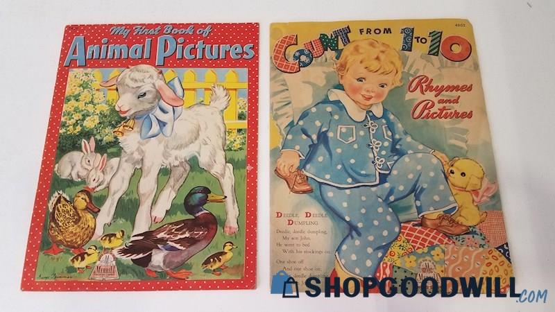 Vtg 1942-4 Merrill Cloth Baby SC #3429 Animal Pictures #4802 Counting 1-10