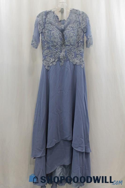 NWT Make You Pretty More Womens Dusty Blue Knit Lace Chiffon Gown Dress Sz 8